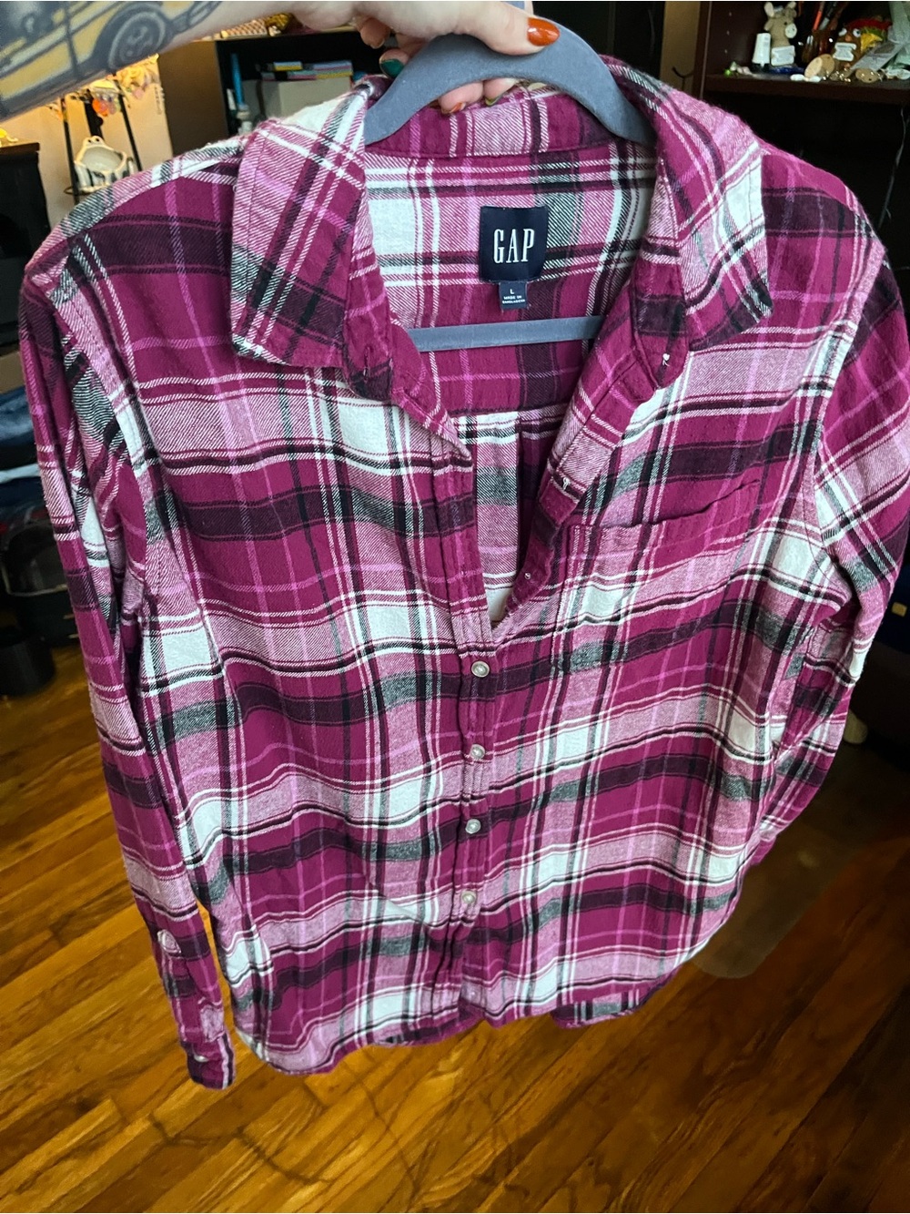 Gap- Dark Pink Plaid Soft Flannel Shirt Large - Picture 5 of 11